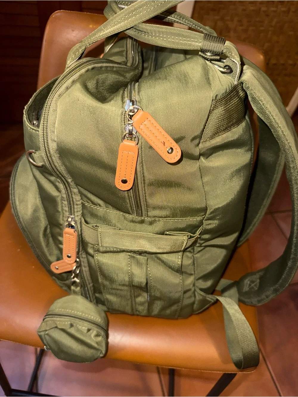 Ruwalino Olive Green Kids Backpack with Tan Accents